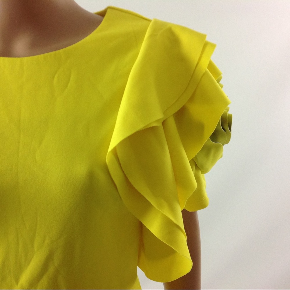 Yellow Ruffle Sleeve Mini Dress - Picture 3 of 7